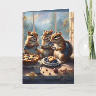 Verjaardagskaart met blije chipmunks en bosbessent feestdagen kaart