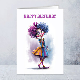 Verjaardagskaart met blije vrouwelijke clown kaart