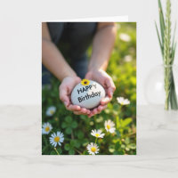 Verjaardagskaart met bloem en steen