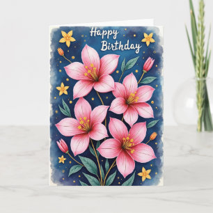 Verjaardagskaart met bloemen in de nacht kaart