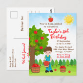 Verjaardagskaart met bruinharige jongen die appels briefkaart (Voorkant / Achterkant)