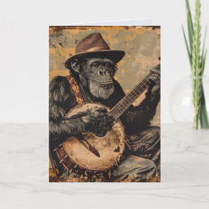 VERJAARDAGSKAART MET CHIMPANSEE BANJO GRAPPIGE VER KAART