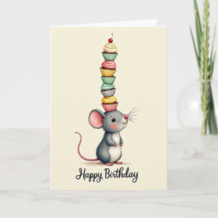 Verjaardagskaart met Cupcake en Muis Kaart