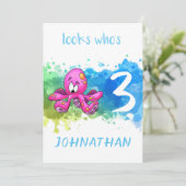 Verjaardagskaart met Cute Octopus Blauw Kaart (Staand voorkant)