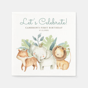 Verjaardagskaart met cute waterverf safari dierenv servet