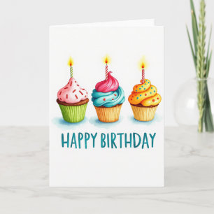 Verjaardagskaart met drie cupcakes kaart