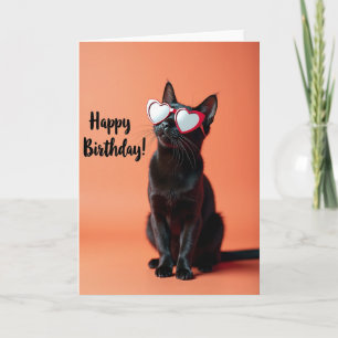 Verjaardagskaart met een kat met hartvormige bril kaart