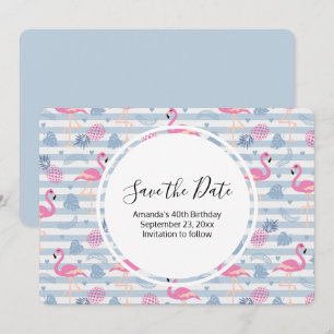 Verjaardagskaart met Fantasievol Roze Flamingo & A Save The Date