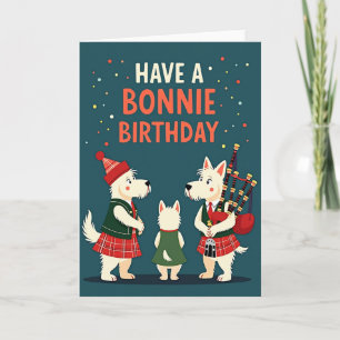 Verjaardagskaart met feestelijke Schotse honden Kaart
