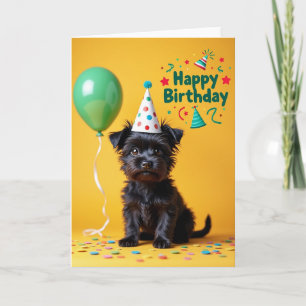 Verjaardagskaart met feesthoed voor puppy kaart