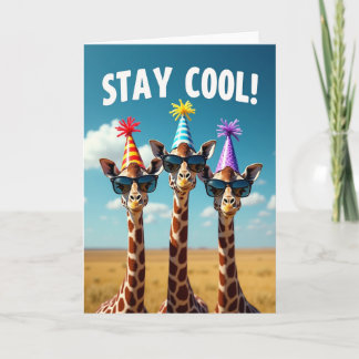 Verjaardagskaart met giraffe-feesthoed kaart