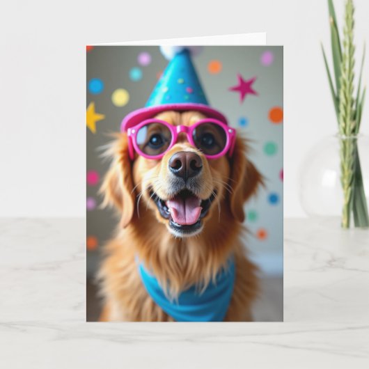 Verjaardagskaart met gouden hond kaart (Voorkant)