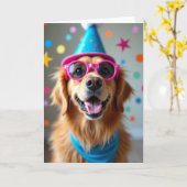 Verjaardagskaart met gouden hond kaart (Gele Bloem)