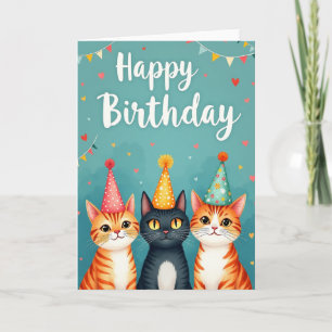 Verjaardagskaart met kat met feesthoed kaart