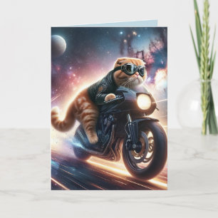 Verjaardagskaart met kat op motorfiets feestdagen kaart