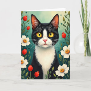 Verjaardagskaart met katachtige bloemmotief kaart