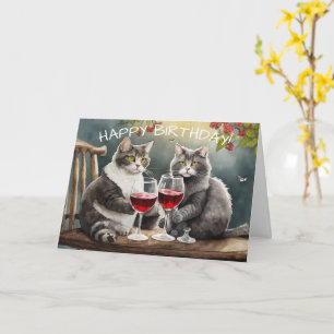 Verjaardagskaart met katten die wijn drinken! kaart