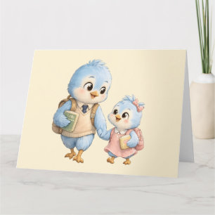 Verjaardagskaart met kleine, schattige, blauwe vog bedankkaart