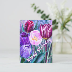Verjaardagskaart met kleurrijke tulpen briefkaart