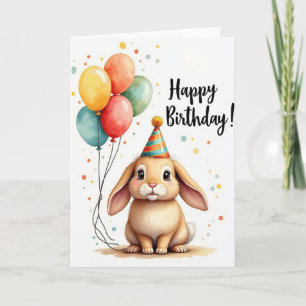Verjaardagskaart met knuffelkonijn en feestmuts kaart