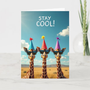 Verjaardagskaart met koele giraffe-trio kaart