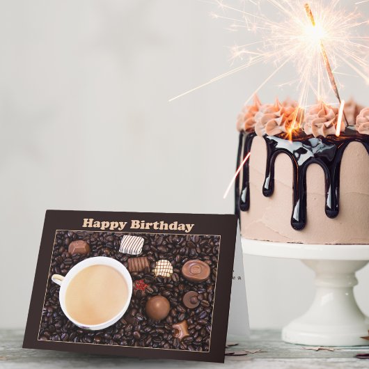 Verjaardagskaart met koffie en chocolade kaart