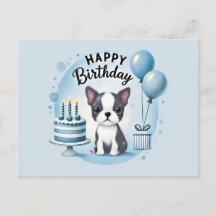 Verjaardagskaart met leuke Boston Terrier