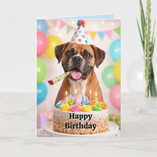Verjaardagskaart met leuke Boxer Hond Feestdagen Kaart