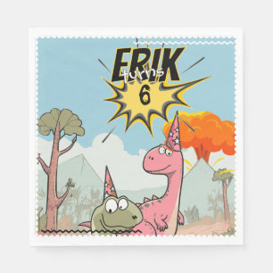 Verjaardagskaart met leuke cartoon dinosaurus servet