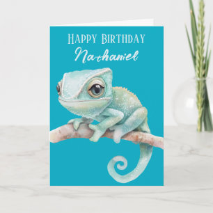 Verjaardagskaart met leuke kameleon kaart