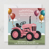 Verjaardagskaart met leuke roze tractor kaart (Voorkant)
