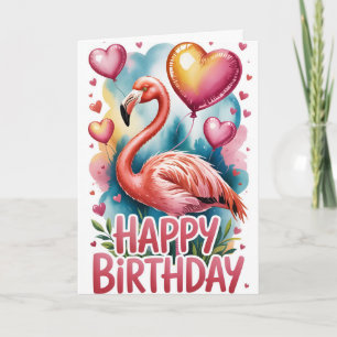 Verjaardagskaart met leuke tropische flamingo kaart