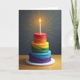 Verjaardagskaart met levendige meerlaagse cake kaart