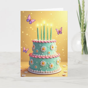 Verjaardagskaart met margrietjes cake kaart