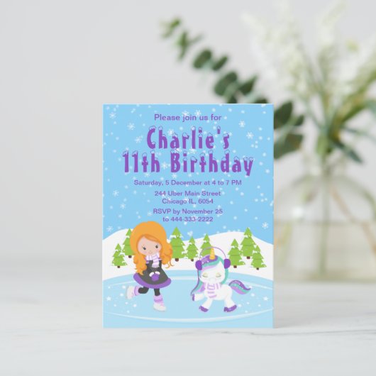 Verjaardagskaart met meisje met rood haar dat scha briefkaart (Staand voorkant)