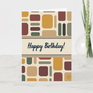 Verjaardagskaart met mid-century patroon kaart