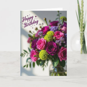 Verjaardagskaart met mooie fuchsia kleur kaart