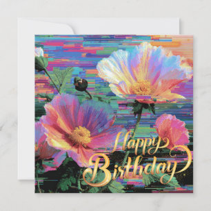 Verjaardagskaart met mooie neon bloemen feestdagenkaart