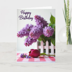 Verjaardagskaart met paarse bloesems kaart