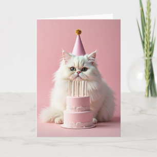 Verjaardagskaart met pluizige katten en roze hoed kaart