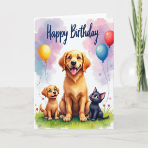 Verjaardagskaart met puppy en kitten kaart