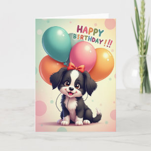 Verjaardagskaart met puppy met strik kaart