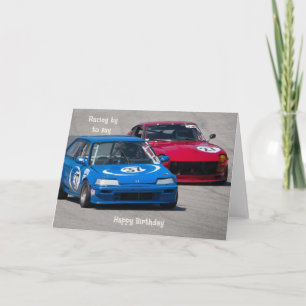 Verjaardagskaart met raceauto's in vintage stijl kaart