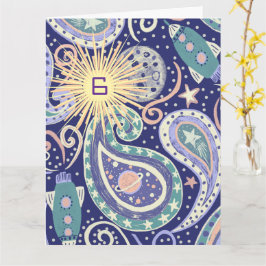 Verjaardagskaart met retro ruimte sterrenstelsel kaart