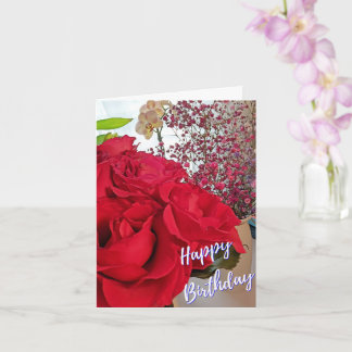 Verjaardagskaart Met Rozen Gevouwen Wenskaart Kaart