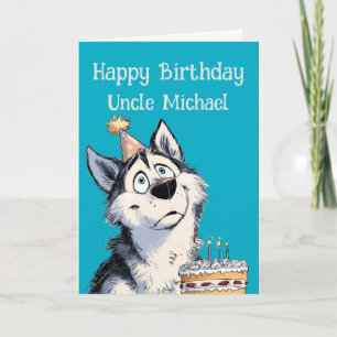 Verjaardagskaart met speelse husky hond kaart