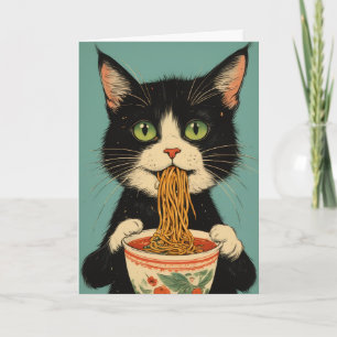 VERJAARDAGSKAART MET TUXEDO KAT EN RAMEN NOEDLES KAART
