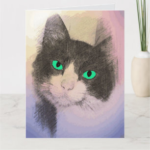 VERJAARDAGSKAART MET TUXEDO KAT KUNST KAART