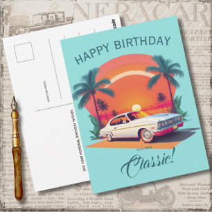 Verjaardagskaart met vintage auto briefkaart