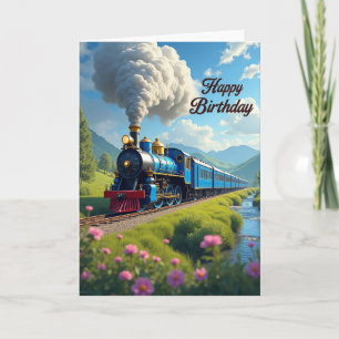 Verjaardagskaart met vintage trein kaart